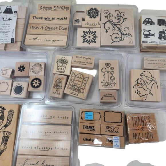 Vintage Stampin' Up! Lot of 8 Large + Other Stamp Sets w/ Wood Blocks EUC - Picture 5 of 16